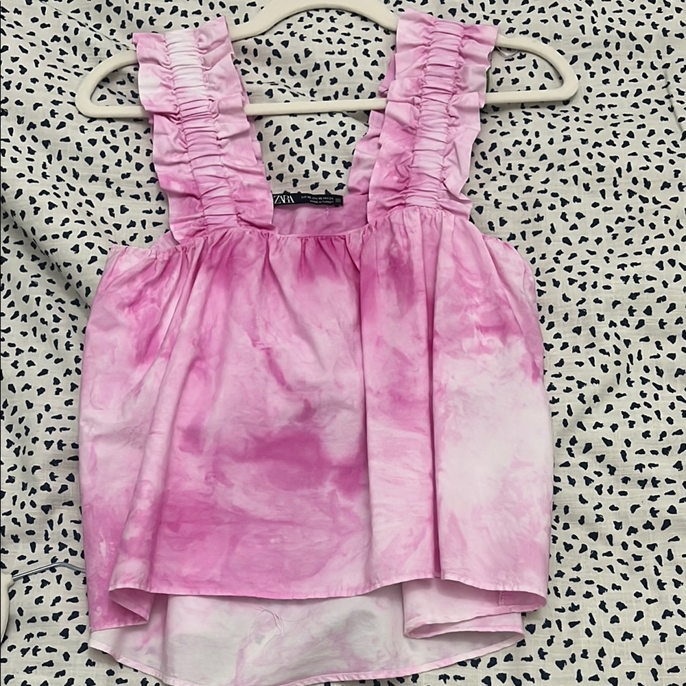 Zara Pink Ruffled Poplin Top